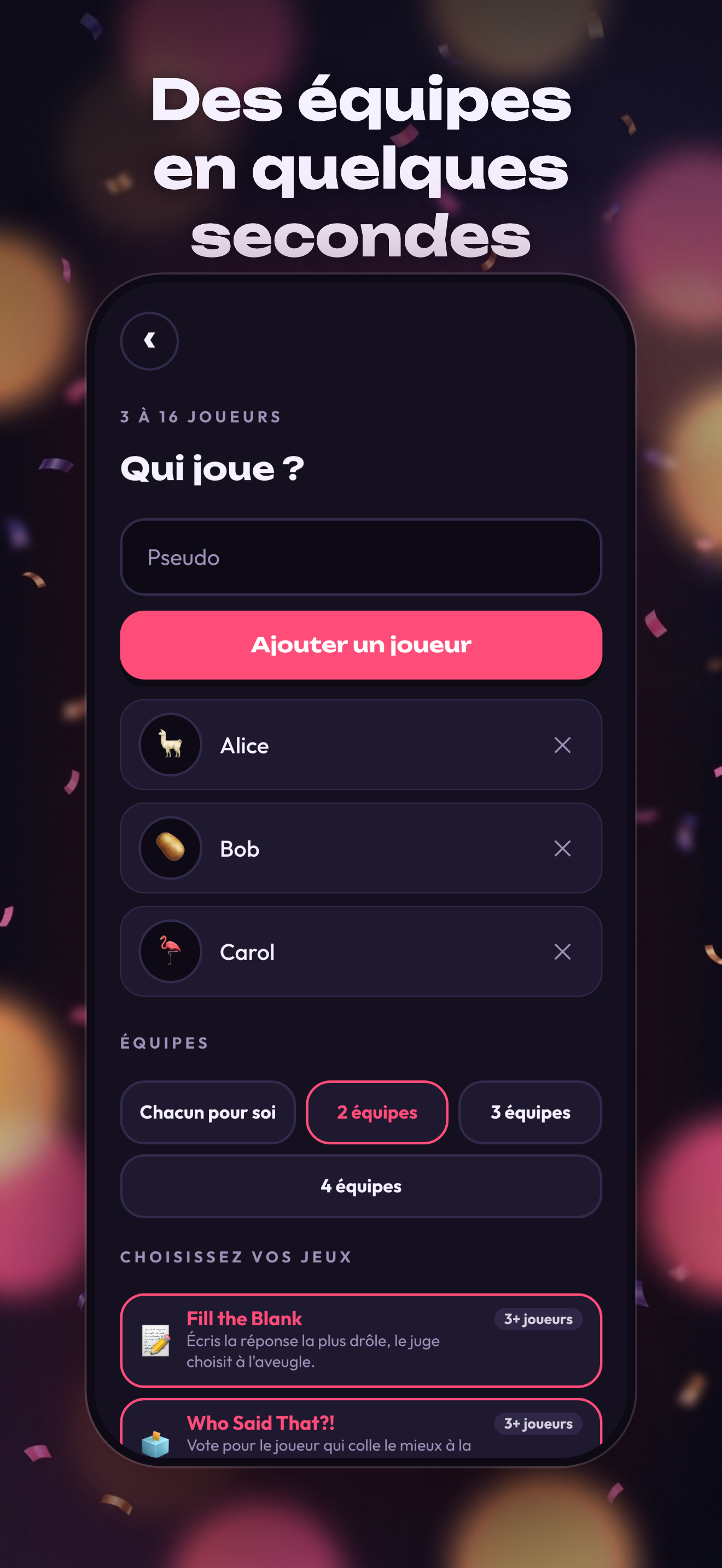 &eacute;cran &laquo; Qui joue ? &raquo;
